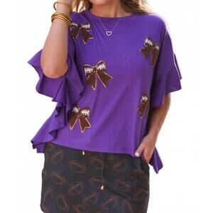 NEW JESS LEA sideline sparkle ruffle top in purple